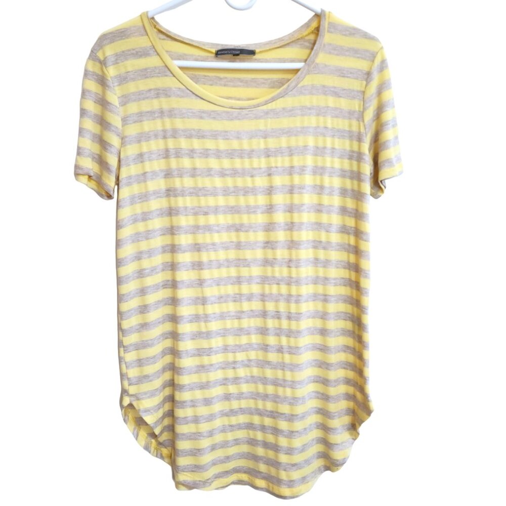 NEW Emma's Closet Yellow and Taupe Striped Lightweight Tee Shirt Size M